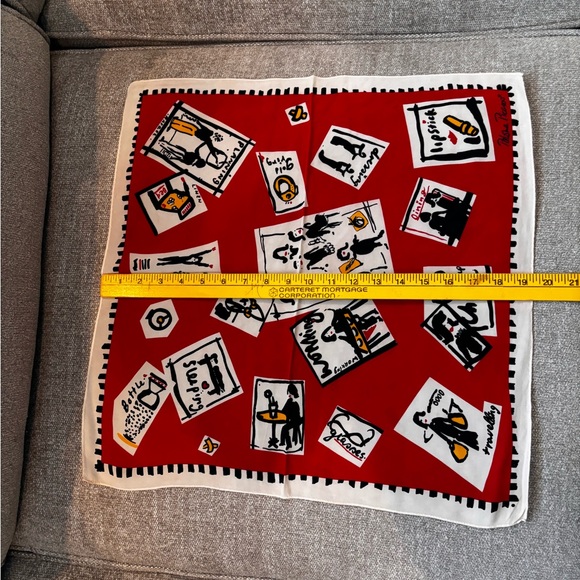✨PALOMA PICASSO Vintage “A Day in the Life”Silk Square Scarf Red Cream Black - Picture 4 of 10